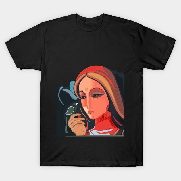 Beautiful lady with the bird T-Shirt by KINGShut